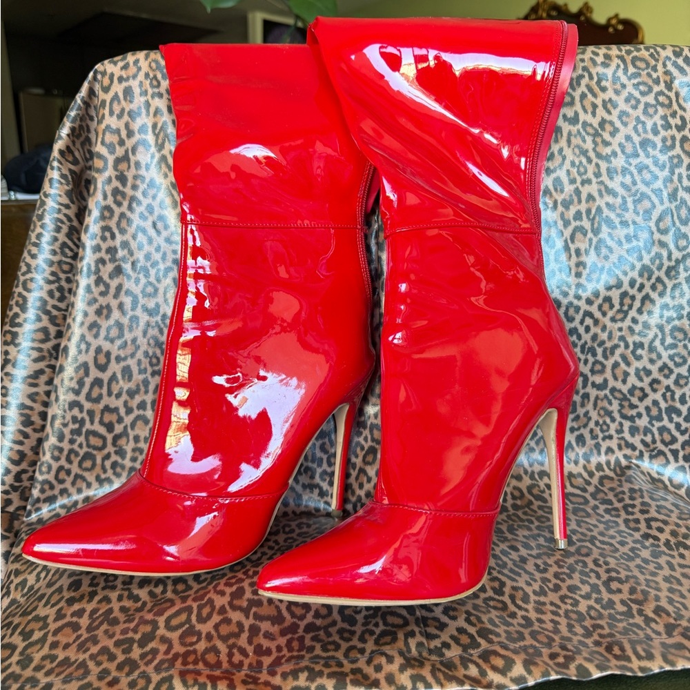 Pleaser Shiny Red Thigh High Heels